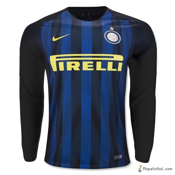 Camiseta Inter de Milán Replica Primera Ropa ML 2016/17 Azul Negro